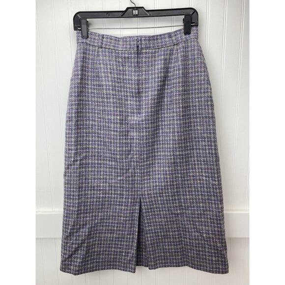 Craft Centre Cymru Pure Wool Midi Skirt Sz 12 (27"Waist) Multicolor Plaid Pleats - Picture 2 of 9